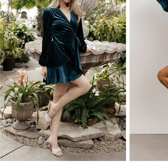 Velvet Wrap Dress- Jade - Picture 4 of 6